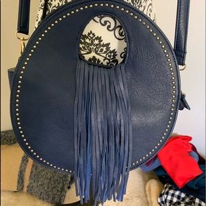 Vieta  fringed studded crossbody bag blue.